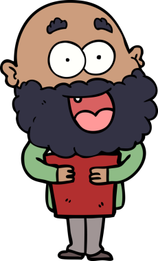 Bir insan tarafından çizilmiş sakallı ve kitaplı çılgın mutlu bir adam.