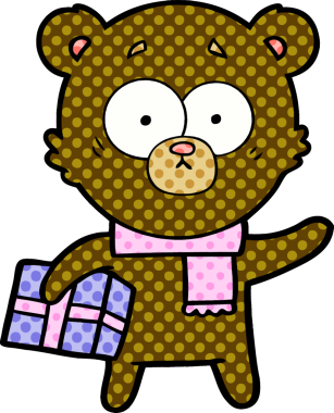 Bir insan tarafından çizilmiş gergin bir Noel Ayısı çizgi filmi.