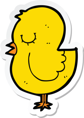 Bir insan tarafından çizilmiş çizgi film kuşunun çıkartması.