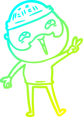 Bir insan tarafından çizilmiş, mutlu, sakallı, çizgi film karakteri.