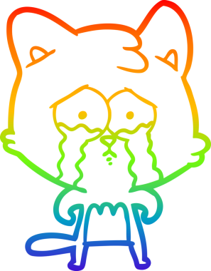 Gökkuşağı gradyan çizgi çizimi bir insan tarafından çizilmiş ağlayan bir kedi