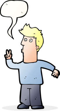 Bir insan tarafından çizilmiş konuşma balonuyla barış işareti yapan çizgi film adamı.