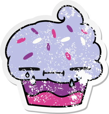 Bir insan tarafından çizilmiş ağlayan bir kekin serbest sticker karikatürü.