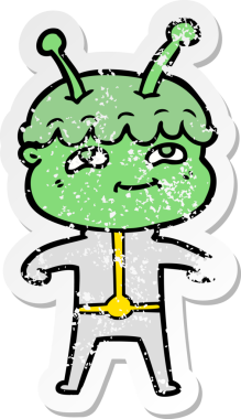 Bir insan tarafından çizilmiş dost canlısı bir uzay adamının sıkıntılı çıkartması.