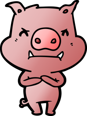 Bir insan tarafından çizilmiş kızgın çizgi film domuzu.