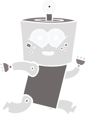 Bir insan tarafından çizilmiş mutlu düz renkli çizgi film robotu