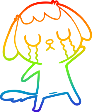 Gökkuşağı gradyan çizimi bir insan tarafından çizilmiş şirin bir çizgi köpeğin ağlaması.