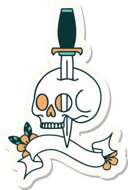 Bir insan tarafından çizilmiş kafatasının pankartıyla dövme stili etiketi