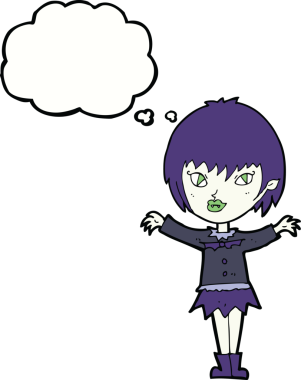 Bir insan tarafından çizilmiş düşünce balonlu vampir kız.