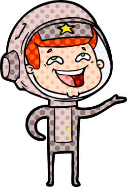 Bir insan tarafından çizilmiş gülen astronot çizgi filmi.