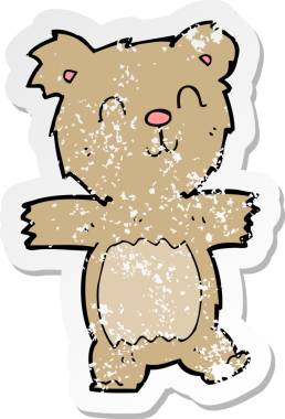 Bir insan tarafından çizilmiş şirin bir oyuncak ayının gerilmiş çıkartması.