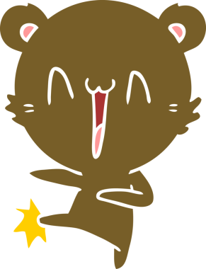 Mutlu ayı bir insan tarafından çizilmiş düz renkli çizgi film tekmeliyor.