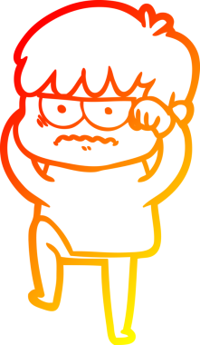 Bir insan tarafından çizilmiş kızgın çizgi film çocuğunun sıcak çizgi çizimi.