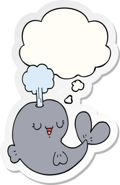 Düşünce baloncuğu insan tarafından çizilmiş bir çıkartma olan çizgi film balinası.