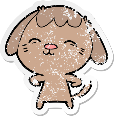 Bir insan tarafından çizilmiş mutlu çizgi film köpeğinin sıkıntılı çıkartması.