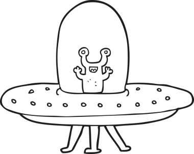 Bir insan tarafından çizilmiş siyah beyaz bir uçan daire.