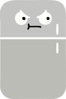 Bir insan tarafından çizilmiş bir buzdolabının düz renkli retro karikatürü