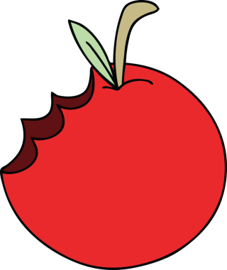 Bir insan tarafından çizilmiş tuhaf bir çizgi film elması.