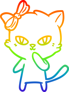 Gökkuşağı gradyan çizgisi bir insan tarafından çizilmiş şirin bir çizgi kedi çizimi