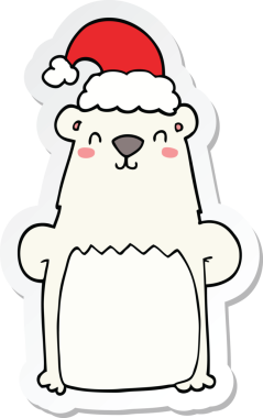 Bir insan tarafından çizilmiş Noel şapkası takan bir ayının çıkartması.