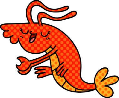 Bir insan tarafından çizilmiş komik çizgi roman tarzı mutlu karides.