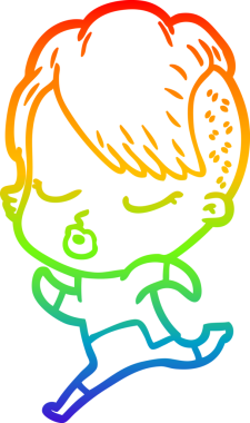 Gökkuşağı gradyan çizgi çizimi Bir insan tarafından çizilmiş güzel hippi kız