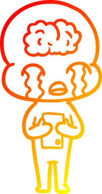 Bir çizgi filmin sıcak çizgi çizimi. Bir insan tarafından çizilmiş ağlayan büyük beyin uzaylısı.