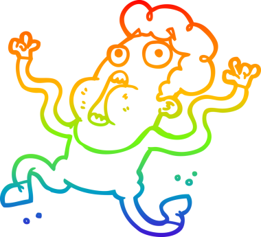 Gökkuşağı gradyan çizimi bir insan tarafından çizilmiş korkmuş bir çizgi film.