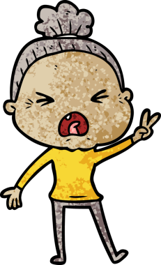 Bir insan tarafından çizilmiş kızgın yaşlı kadın çizgi filmi.