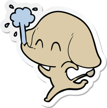 Bir insan tarafından çizilmiş su püskürten şirin bir filin çıkartması.