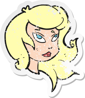 Bir insan tarafından çizilmiş bir karikatür kadın yüzünün gerilimli yapıştırması.