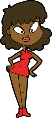 Bir insan tarafından çizilmiş kalçaları olan çizgi film kadını.