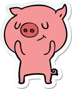 Bir insan tarafından çizilmiş mutlu çizgi film domuzu çıkartması.