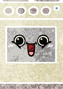 Bir insan tarafından çizilmiş mutfak fırınının retro çizim tarzı karikatürü.