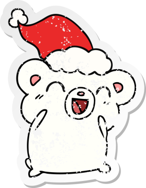 Bir insan tarafından çizilmiş kawaii kutup ayısının Noel karikatürü.