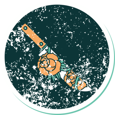 Bir hançerin ve bir insanın çizdiği çiçeklerin sembolik dövmesi.