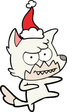 Bir insan tarafından çizilmiş Noel Baba şapkası giymiş sırıtan bir tilkinin el çizimi.