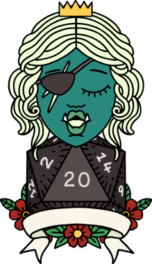 Retro Dövme Biçimi Bir insan tarafından çizilmiş 20 zarlı yarı ork düzenbaz karakter