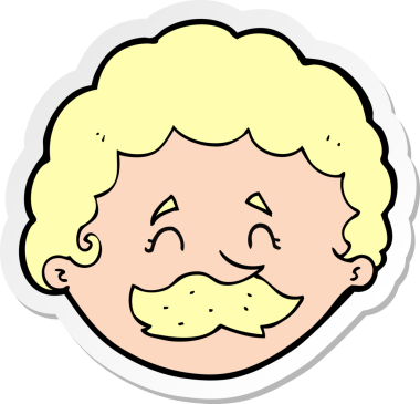 Bir insan tarafından çizilmiş bıyıklı bir karikatürcünün çıkartması.