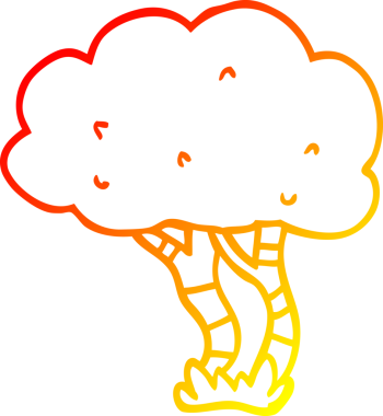 Bir insan tarafından çizilmiş bir çizgi film ağacının sıcak gradyan çizimi