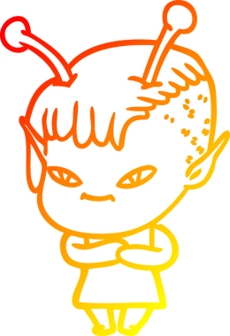 Bir insan tarafından çizilmiş sevimli bir uzaylı kız çizgi çizimi.