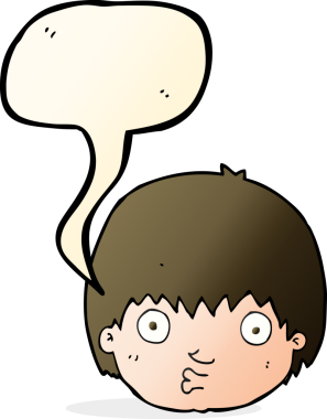 Bir insan tarafından çizilmiş konuşma balonu olan meraklı bir çocuk.