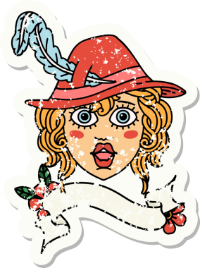 Bir insan ozan karakterinin insan tarafından çizilmiş grunge sticker 'ı.