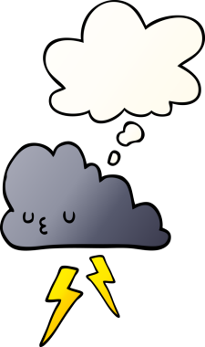 Düşünce baloncuklu karikatür fırtına bulutu bir insan tarafından çizilmiş.