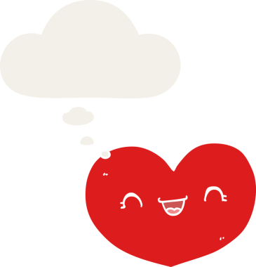 insan tarafından çizilmiş düşünce baloncuklu karikatür aşk kalbi.