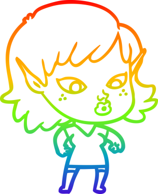 Gökkuşağı gradyan çizgisi bir insan tarafından çizilmiş güzel bir elf kızı çizimi