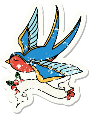 Bir insan tarafından çizilmiş bir kırlangıç sancağına sahip eski bir etiket.