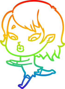 Gökkuşağı gradyan çizgisi. Bir insan tarafından çizilmiş şirin bir vampir kız çizgi filmi.