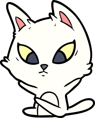 Bir insan tarafından çizilmiş kafası karışmış çizgi film kedisi.