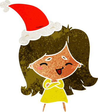 Bir insan tarafından çizilmiş Kawai kızının eski bir Noel karikatürü.